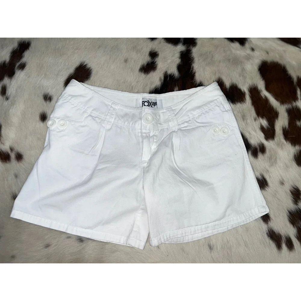 Fox Racing Womens White Low Rise Denim Shorts Size 5 Pleated Y2K Skater Moto